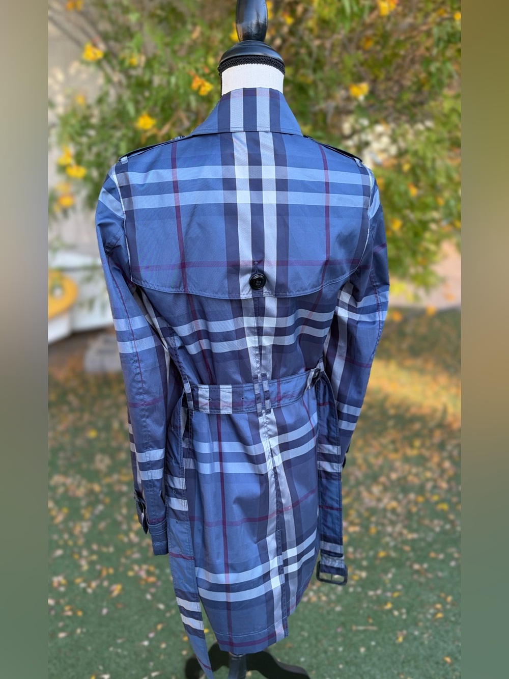 Burberry London Blue Plaid Short Lightweight Trenchcoat Jacket Med/US8/UK10 EUC - Picture 14 of 17